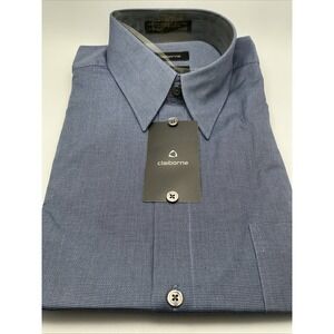 NWT Claiborne Dress‎ Shirt Size L 16.5 x 32/33 Blue 100% Cotton T-Weave